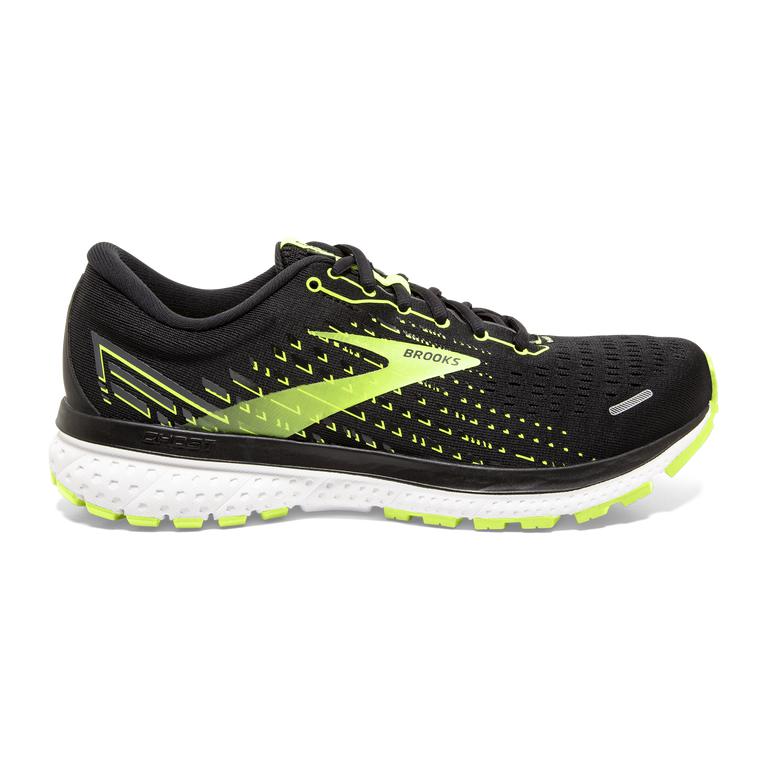 Brooks Ghost 13 Road Running Shoes - Men's - Black/Nightlife/GreenYellow/White (96584-AZVN)